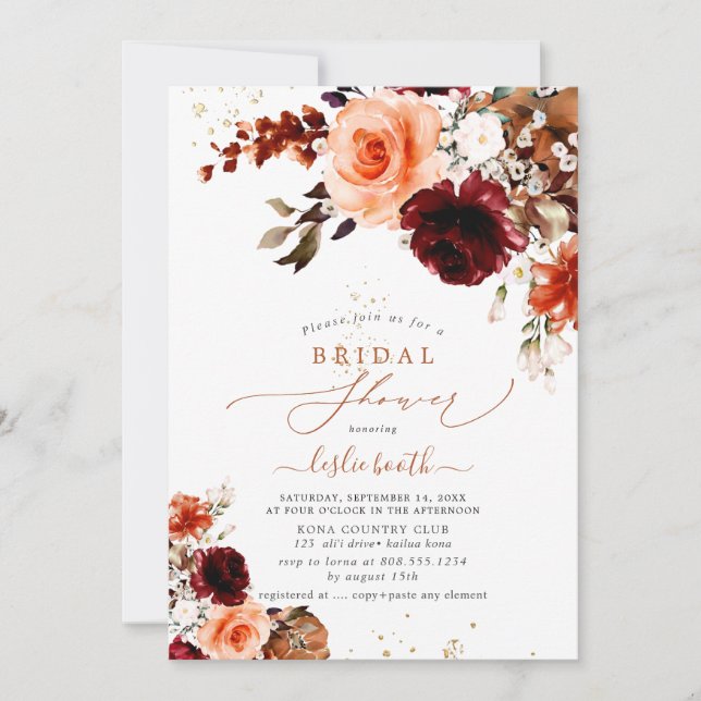 Invitación PixDezines Flores Acuarela de Otoño Despedida de S (Anverso)