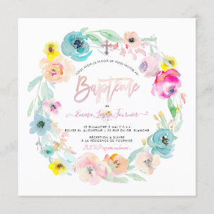 Invitación PixDezines Flores de Acuarela, le Jardin Bautizo