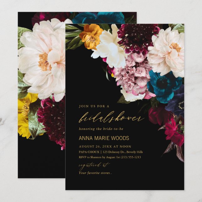 Invitación PixDezines Flores Oscuras para Bodas y Fiestas (Anverso / Reverso)