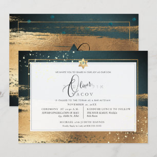 Invitación PixDezines FOREST ORO VERDE BRUSHSTROKE Mitzvah
