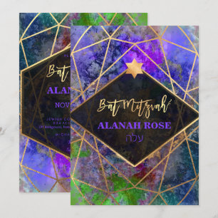 Invitación PixDezines Galaxy Abstracto Geométrico Benei Mitzv