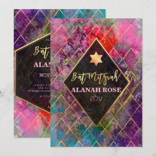 Invitación PixDezines Galaxy Resumen Bat Geométrico Mitzvah