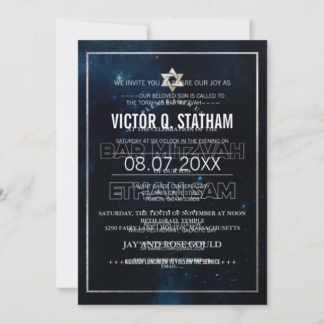 Invitación PixDezines Galaxy/Space Bat Mitzvah (Reverso)