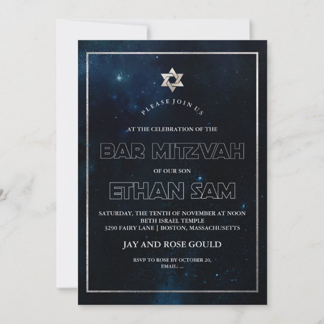 Invitación PixDezines Galaxy/Space Bat Mitzvah (Reverso)