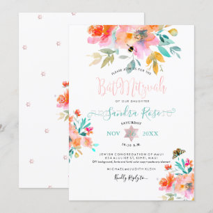 Invitación PixDezines Garden Roses Acuarela Bat Mitzvah