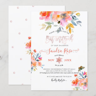 Invitación PixDezines Garden Roses Watercolor Bat Mitzvah