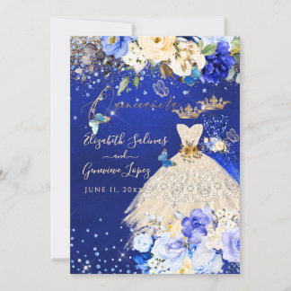 Invitación PixDezines gemelos Quinceanera Royal Blue Gold