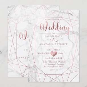 Invitación PixDezines Gemstone+Marble/Faux Rosa Gold/Boda