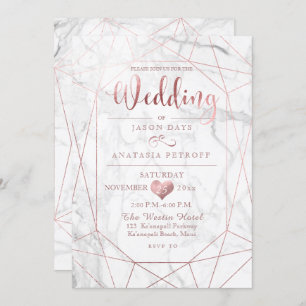 Invitación PixDezines Gemstone+Mármol/Faux Rosa Gold/Boda