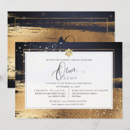 Invitación PixDezines GRAPHITE GRY GOLD BRUSHSTROKE Mitzvah