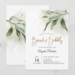 Invitación PixDezines Green Gold Eucalyptus Brunch Bubbly