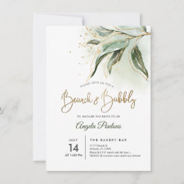 Invitación PixDezines Green Gold Eucalyptus Brunch Bubbly