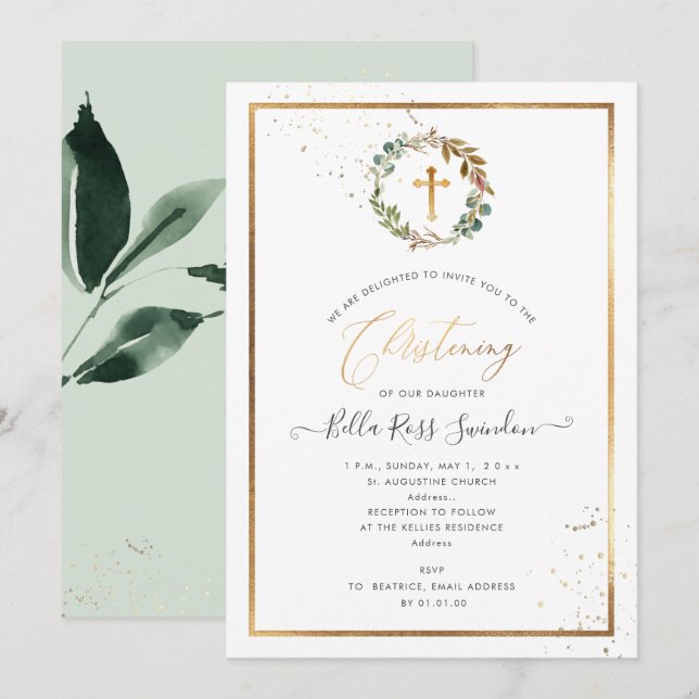 Invitación PixDezines Greenery Watercolor Wreath invierno (Anverso / Reverso)