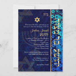 Invitación PixDezines grunge stars/Bar Mitzvah/azul oscuro/or