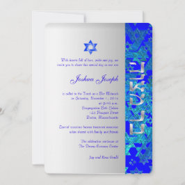 Invitación PixDezines grunge stars/Mitzvah/blue/silver