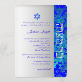Invitación PixDezines grunge stars/Mitzvah/blue/silver