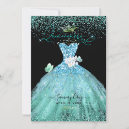 Invitación PixDezines Guiso de Purpurina Verde azulado Quince