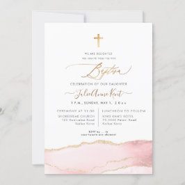 Invitación PixDezines H2 Agate Baptismo de oro rosa Rubor