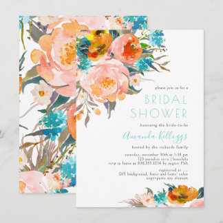 Invitación PixDezines H2 Aqua Melocotón Peonías Nupcial
