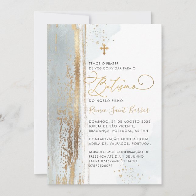 Invitación PixDezines H2 Batismo azul turbio (Anverso)