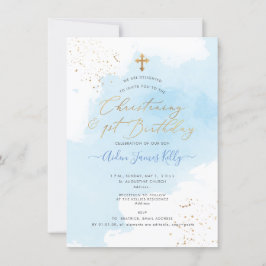 Invitación PixDezines H2 Blue Christening+1er Cumpleaños
