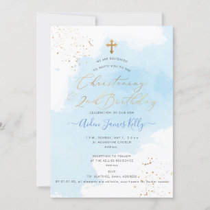 Invitación PixDezines H2 Blue Christening+2º Cumpleaños