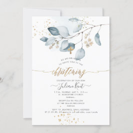 Invitación PixDezines H2 Blue Gum Eucalipto Bautizo