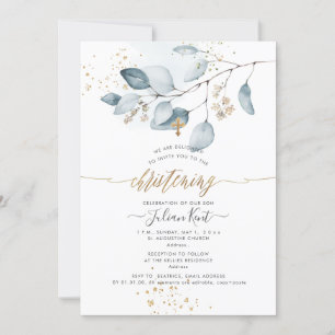 Invitación PixDezines H2 Blue Gum Eucalipto Bautizo