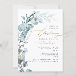 Invitación PixDezines H2 Blue Gum Eucalyptus Christening