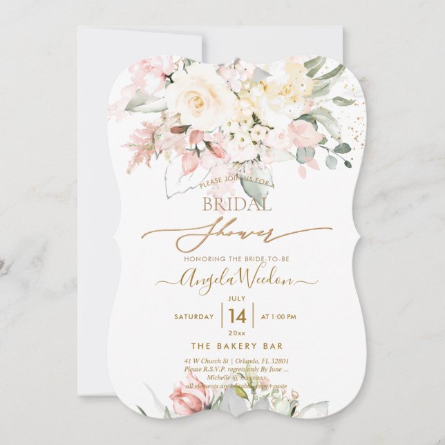 Invitación PixDezines H2 Blush Alabaster Rosas Despedida de S (Anverso)