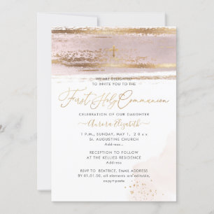 Invitación PixDezines H2 Blush Pink First Holy Communion Invi