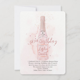 Invitación PixDezines H2 Champagne rosa 90 Cumpleaños