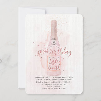 Invitación PixDezines H2 Champagne rosa 90 Cumpleaños