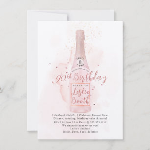 Invitación PixDezines H2 Champán Rosa 90 Cumpleaños