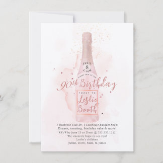 Invitación PixDezines H2 Champán Rosa 90 Cumpleaños