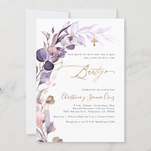 Invitación PixDezines H2 Dusty Purple Gum Eucalipto Bautizo