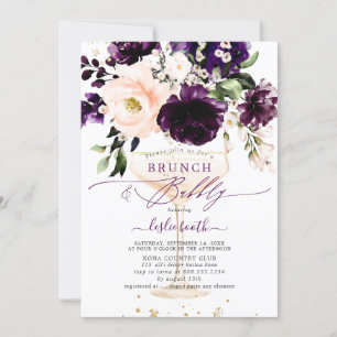 Invitación PixDezines H2 Eggplant Peonies Rosa BrunchBubbly
