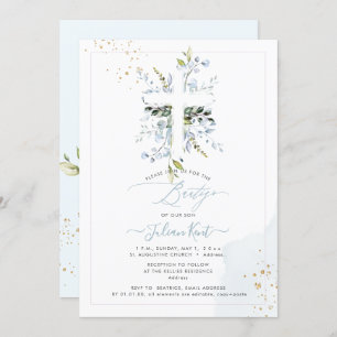 Invitación PixDezines H2 Eucalipto azul turbio Bautizo