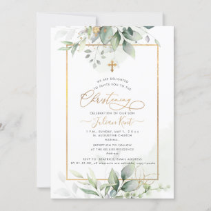 Invitación PixDezines H2 Eucalipto de Oro Verde Christening