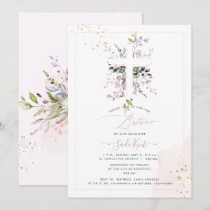 Invitación PixDezines H2 Eucalipto Rosa Batismo
