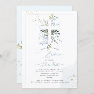 Invitación PixDezines H2 Eucaliptus azul turbio Batismo