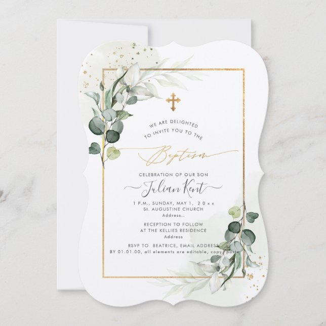 Invitación PixDezines H2 Eucalyptus Bautismo (Anverso)