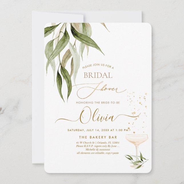 Invitación PixDezines H2 Eucalyptus Greenery Bridal Shower (Anverso)