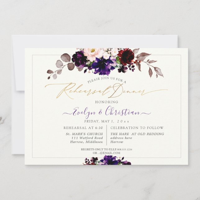 Invitación PixDezines H2 Flores otoñales Ensayo Cena (Anverso)