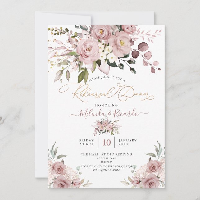 Invitación PixDezines H2 Flores Rosas agitadas Hydrangeas (Anverso)