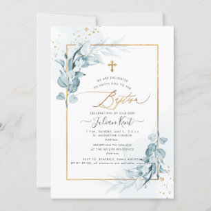 Invitación PixDezines H2 Goma Azul Eucalyptus Bautismo