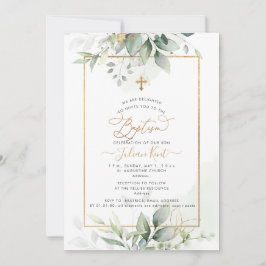 Invitación PixDezines H2 Green Gold Eucalyptus Baptism