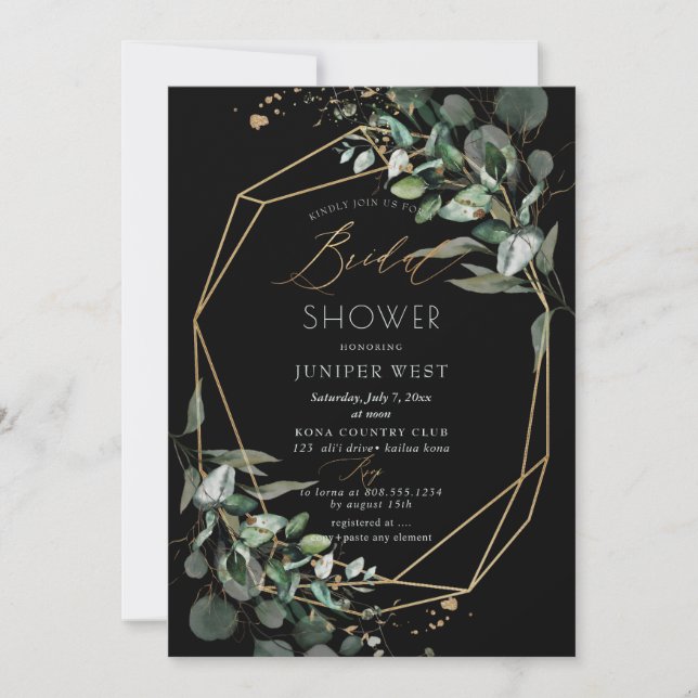 Invitación PixDezines H2 Green Gold Eucalyptus Bridal Shower (Anverso)