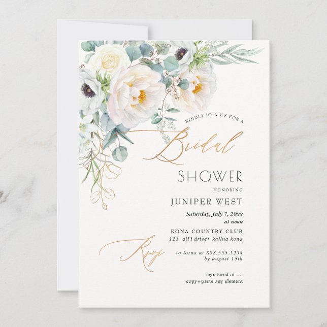 Invitación PixDezines H2 Green Gold Eucalyptus Bridal Shower (Anverso)