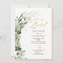 Invitación PixDezines H2 Green Gold Eucalyptus Bridal Shower
